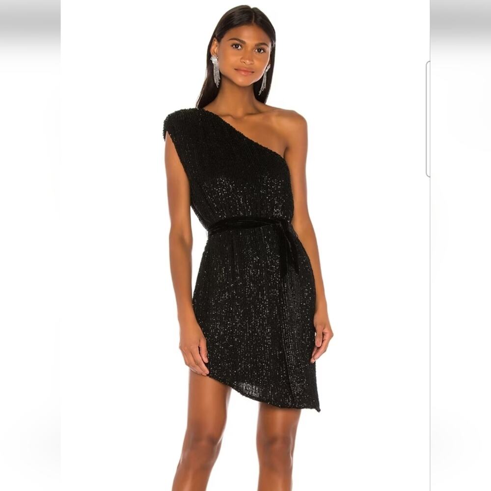 Retrofete Ella Sequin Dress Black One Shoulder Size XL NWT Sleeveless Mini